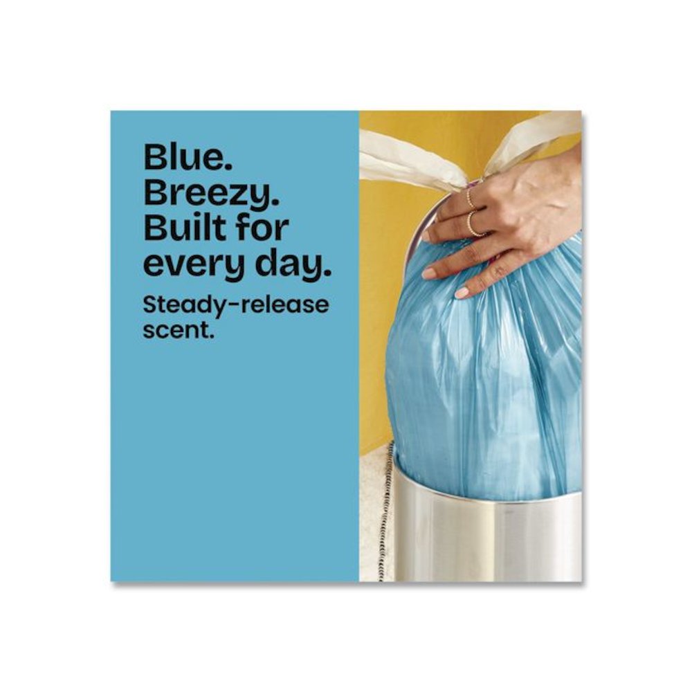 OdorShield Small Drawstring Trash Bags, 4 gal, Beachside Breeze Scent, 0.5 mil, 18" x 17", Blue, 80/Box. Picture 4