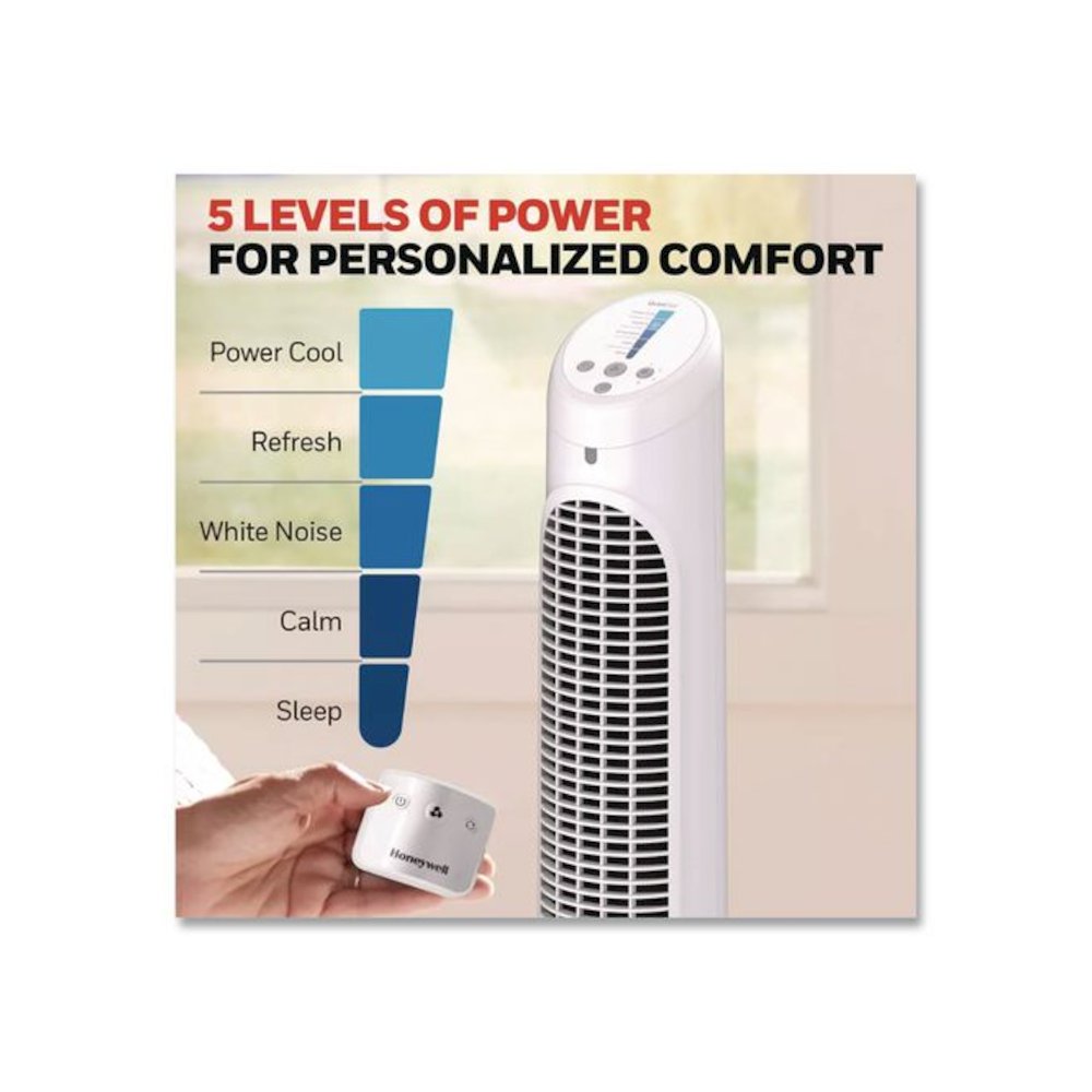 QuietSet Whole Room Tower Fan, 5 Speeds, White. Picture 6