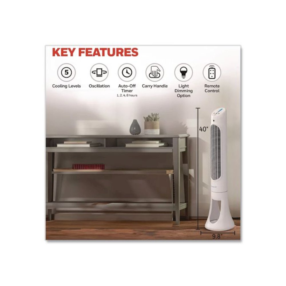 QuietSet Whole Room Tower Fan, 5 Speeds, White. Picture 7