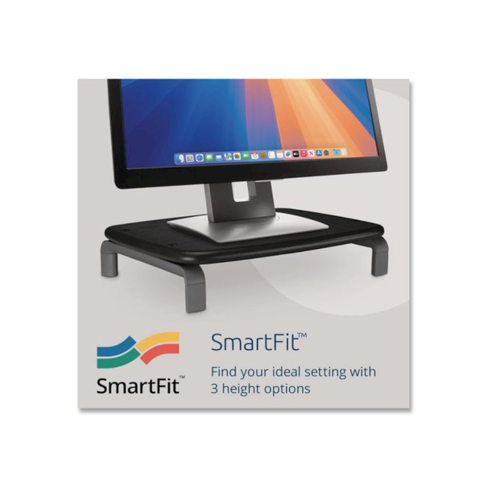 Monitor Stand with SmartFit, For 21" Monitors, 11.5" x 9" x 3", Black/Gray, Supports 80 lbs. Picture 3