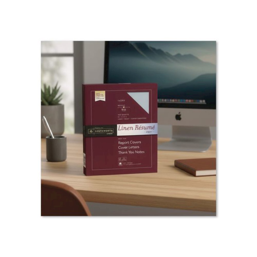 100% Cotton Premium Weight Linen Resume Paper, 32 lb Bond Weight, 8.5 x 11, Blue, 100/Pack. Picture 3