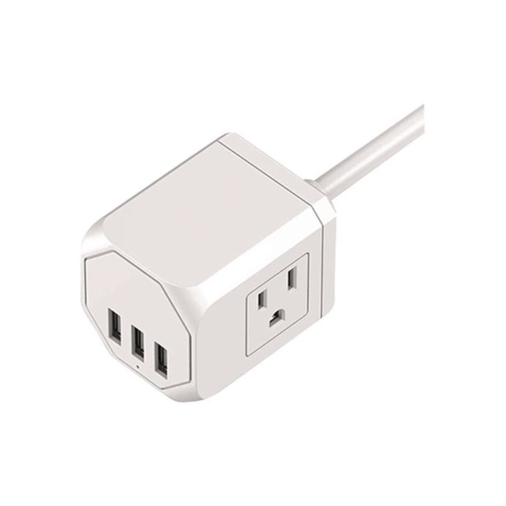 3-Outlet 3-USB Port Surge Protector, 3 AC Outlets/3 USB Ports, 5 ft Cord, White. Picture 4