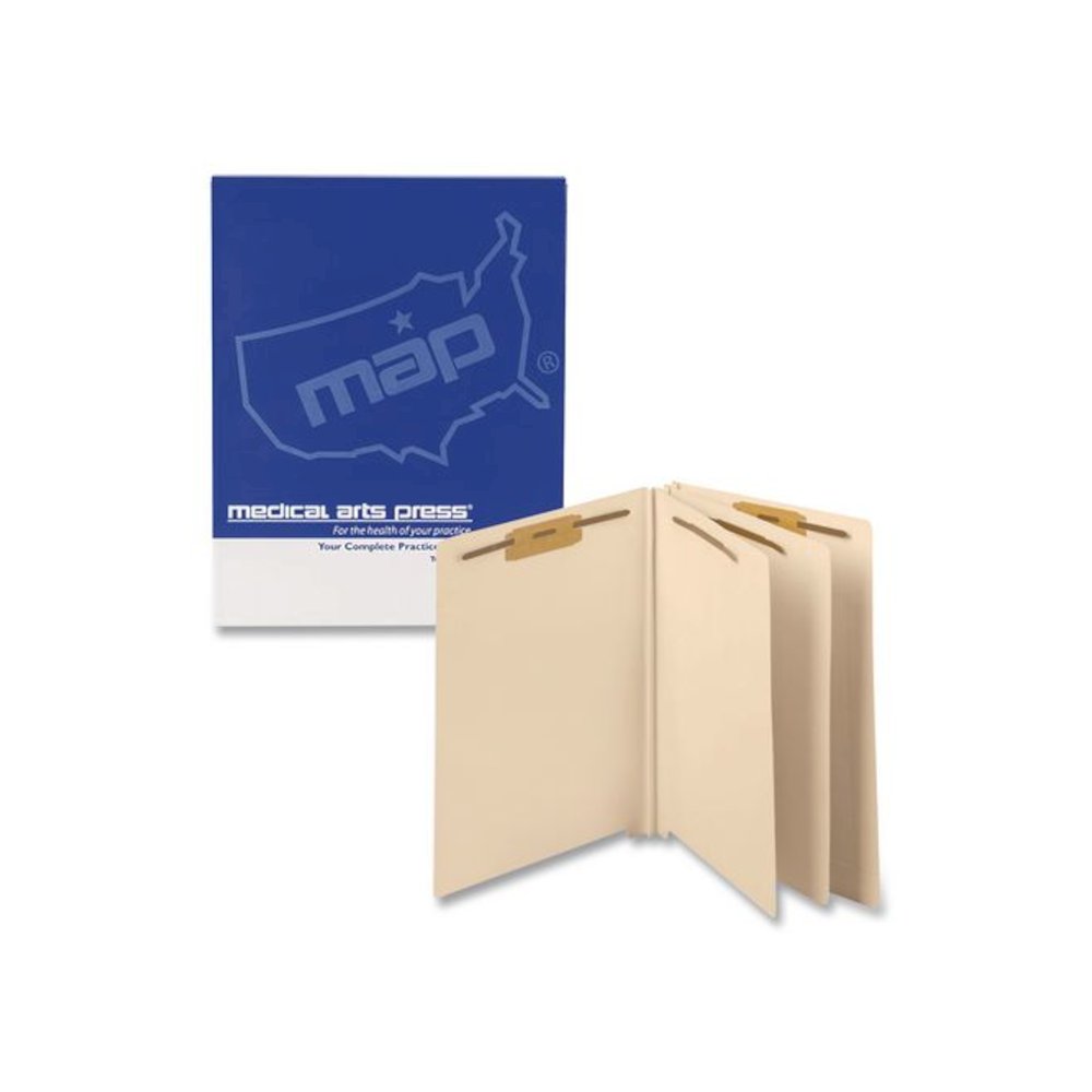 Heavy-Duty End Tab Classification Folders, Straight Tab, Expands 3", 2 Dividers, 6 Fasteners, Letter Size, Manila, 75/Box. Picture 1