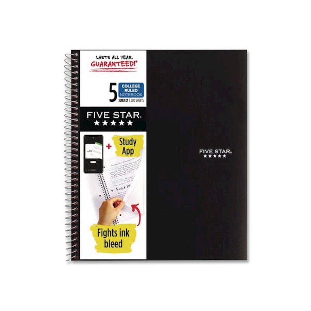 Wirebound Notebook, 5-Subject, Medium/College Rule, Black Cover, (200) 11 x 8.5 Sheets. Picture 2