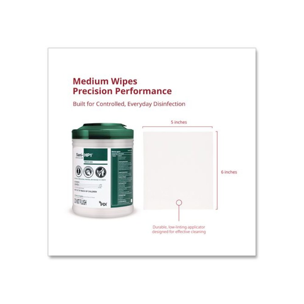 Sani-HP1 Germicidal Wipes, 5 x 6, Unscented, White, 275 Wipes/Canister. Picture 2