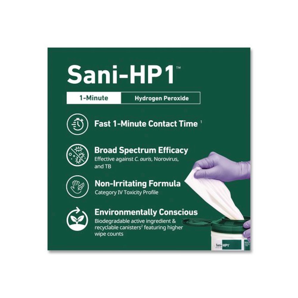 Sani-HP1 Germicidal Wipes, 5 x 6, Unscented, White, 275 Wipes/Canister. Picture 4
