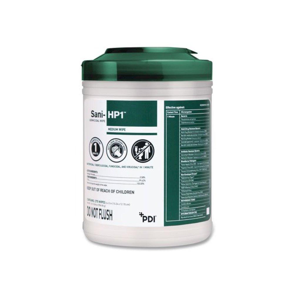 Sani-HP1 Germicidal Wipes, 5 x 6, Unscented, White, 275 Wipes/Canister. Picture 1