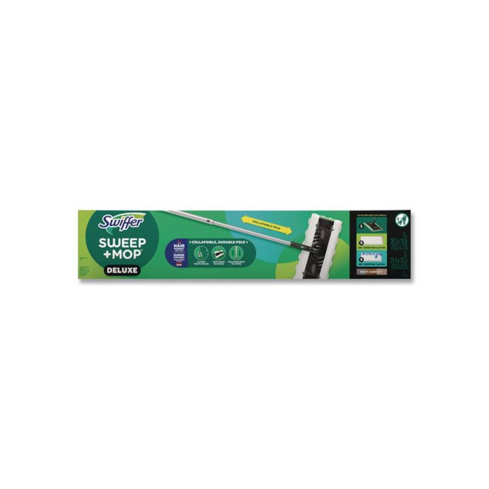 Sweep and Mop 2-in-1 Dry + Wet Floor Deluxe Mopping and Sweeping Kit, Silver Handle. Picture 2