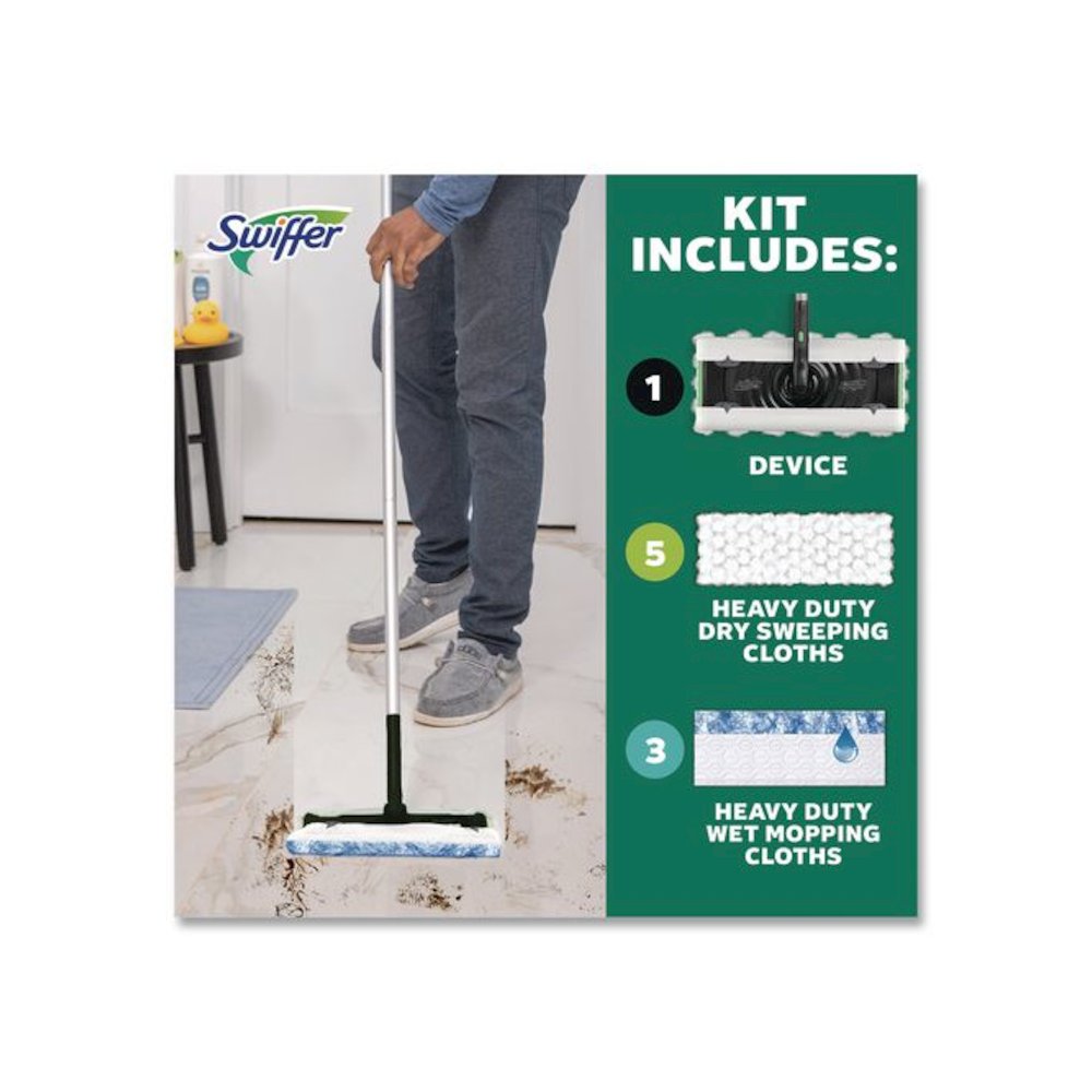 Sweep and Mop 2-in-1 Dry + Wet Floor Deluxe Mopping and Sweeping Kit, Silver Handle. Picture 4