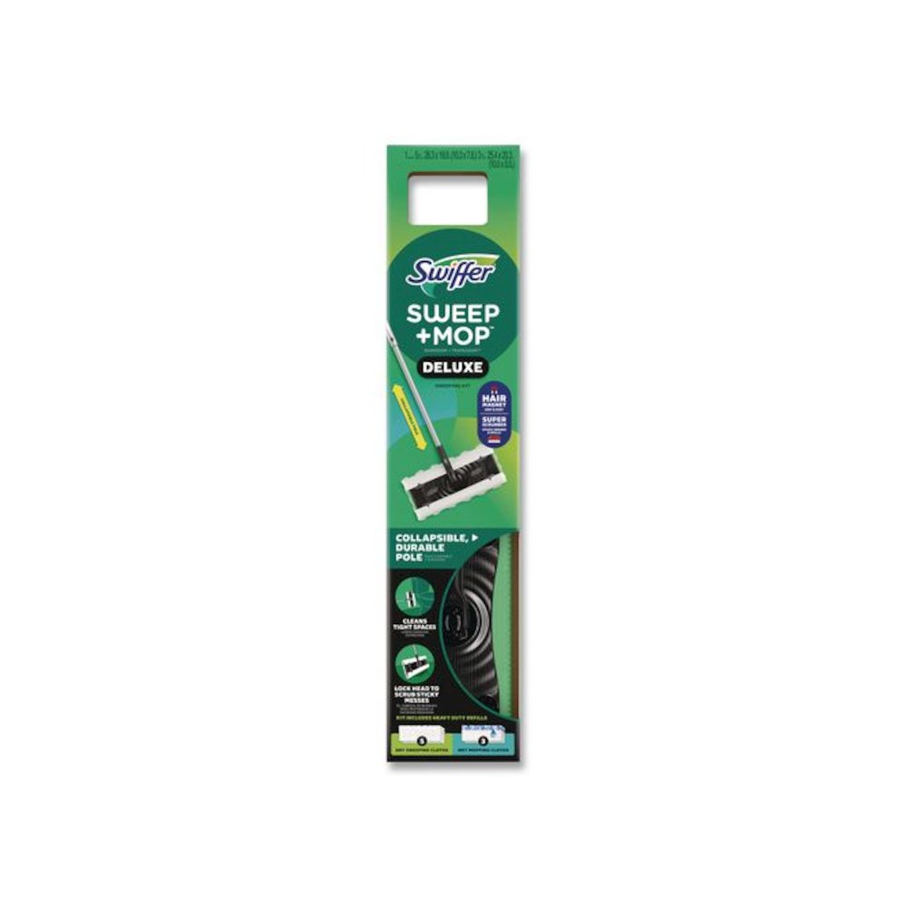 Sweep and Mop 2-in-1 Dry + Wet Floor Deluxe Mopping and Sweeping Kit, Silver Handle. Picture 1