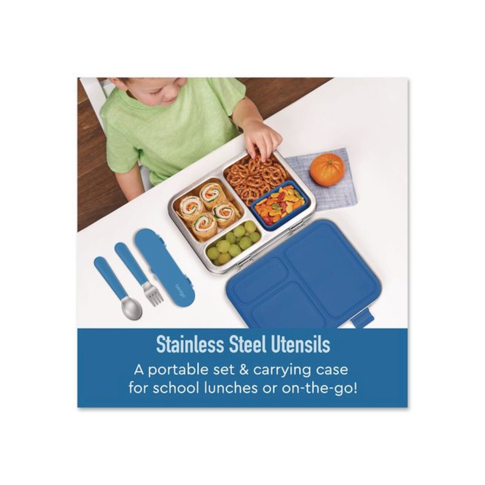 Kids Stainless Steel Utensils, 5.7 Fork, 5.8 Spoon, 2 x 6 Case, Stainless Steel/Silicone, Blue. Picture 2