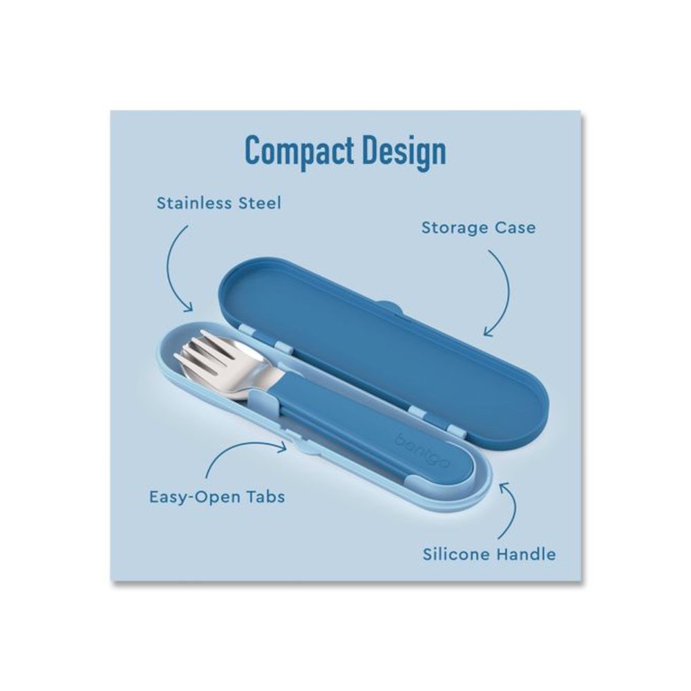 Kids Stainless Steel Utensils, 5.7 Fork, 5.8 Spoon, 2 x 6 Case, Stainless Steel/Silicone, Blue. Picture 4