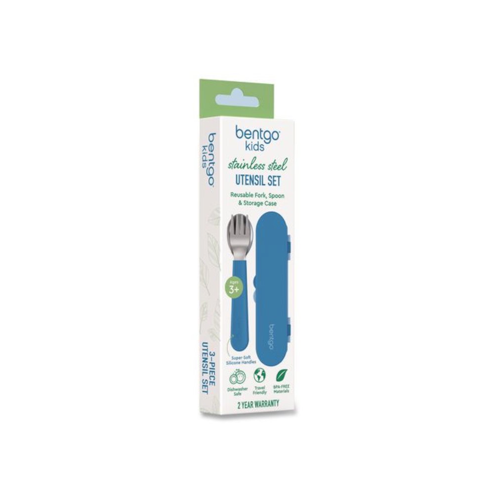 Kids Stainless Steel Utensils, 5.7 Fork, 5.8 Spoon, 2 x 6 Case, Stainless Steel/Silicone, Blue. Picture 7