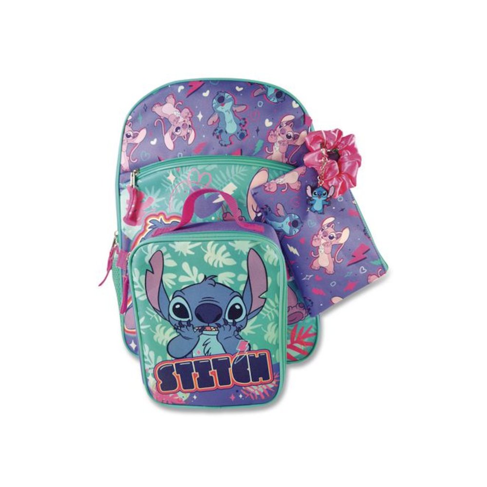 Stitch and Angel 5-Piece Backpack Set, 12 x 5 x 16, Multicolor. Picture 1