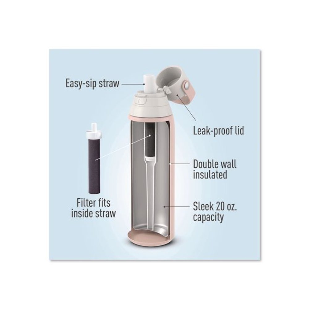 Stainless Steel Filtered Water Bottle, 20 oz, Rose. Picture 2