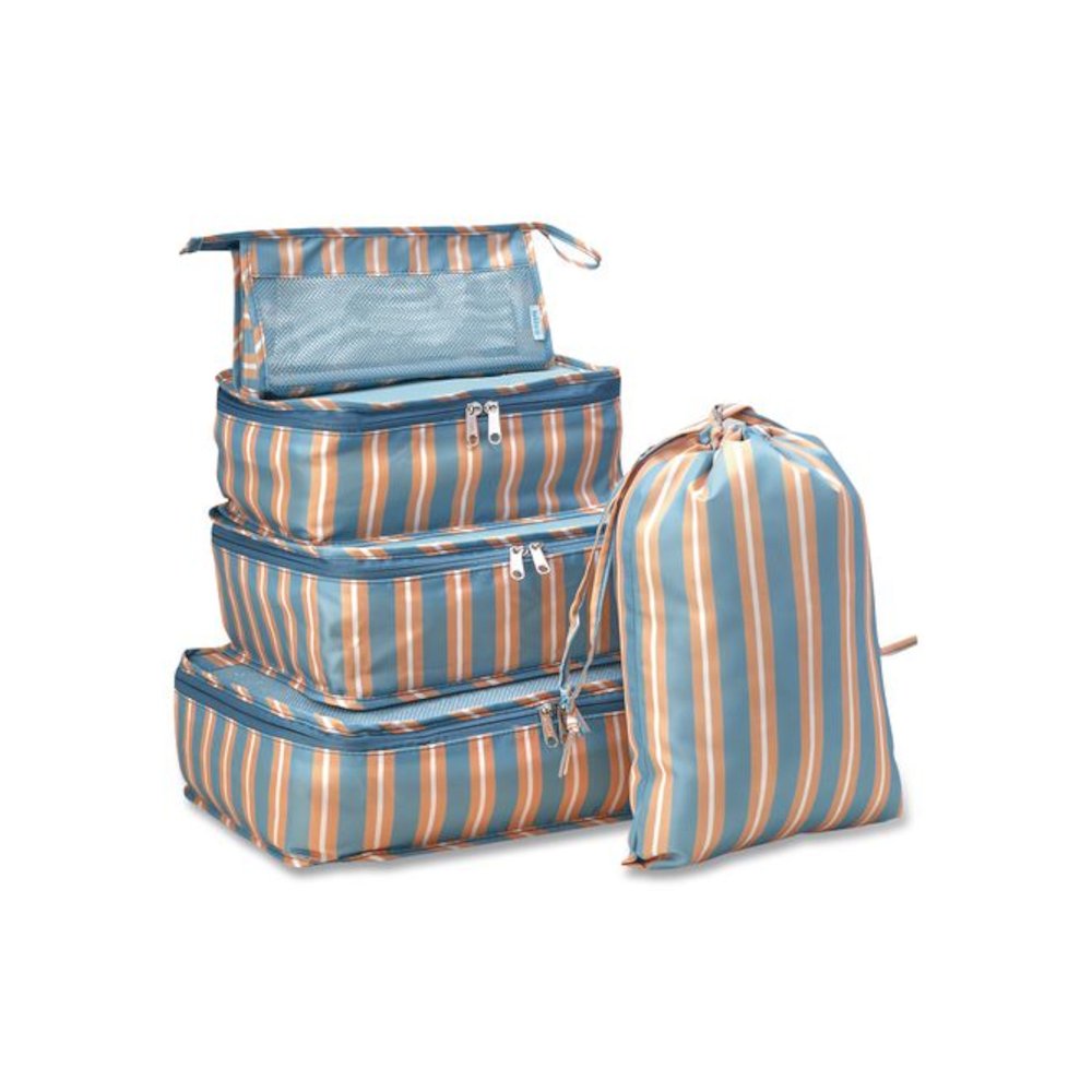 Five-Piece Packing Cube Set, Assorted Sizes, Multicolor Stripe. Picture 1