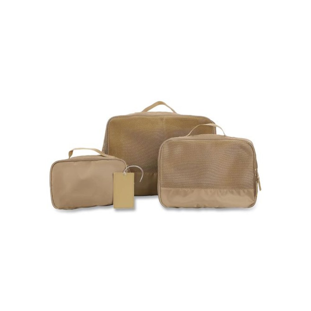 Four-Piece Packing Cube Set, Assorted Sizes, Light Brown. Picture 4