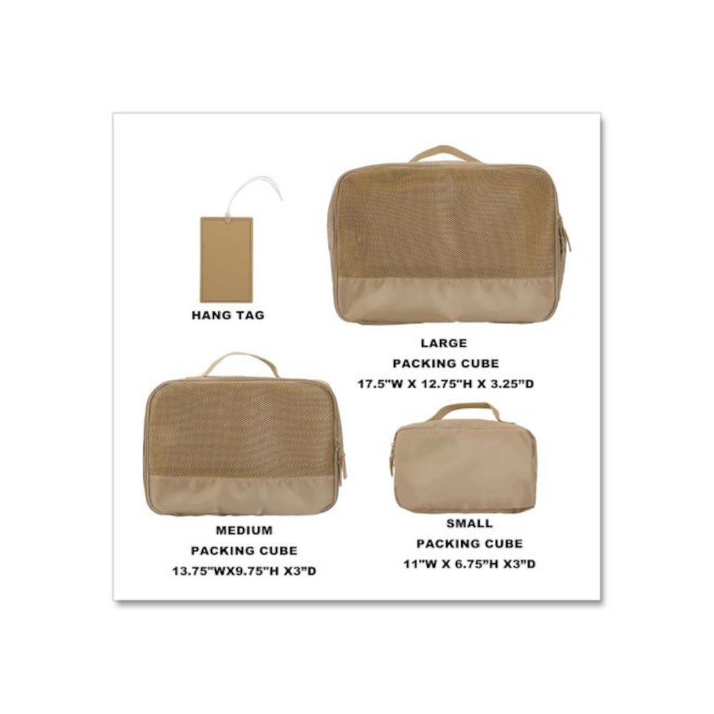Four-Piece Packing Cube Set, Assorted Sizes, Light Brown. Picture 6