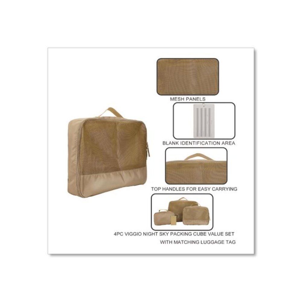 Four-Piece Packing Cube Set, Assorted Sizes, Light Brown. Picture 7