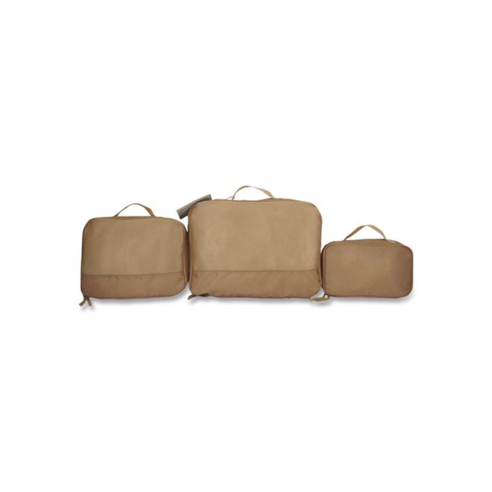 Four-Piece Packing Cube Set, Assorted Sizes, Light Brown. Picture 1
