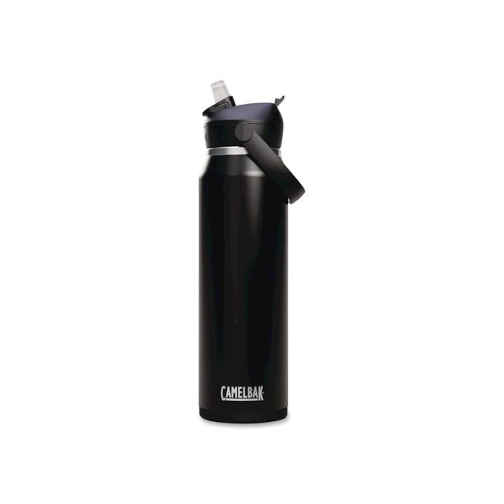 Thrive FlipStraw Stainless Steel Vacuum Insulated Water Bottle, 32 oz, Black. Picture 1