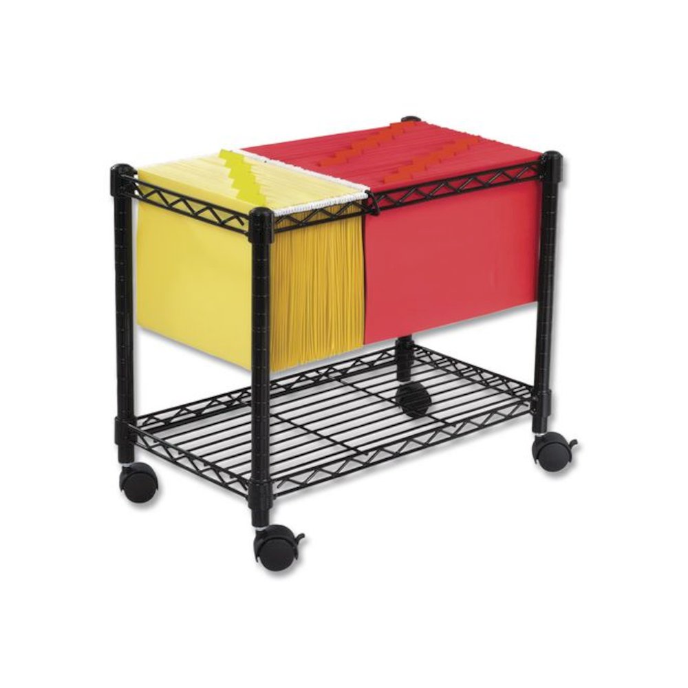 Wire Mobile File, Metal, 1 Shelf, 2 Bins, 14" x 24" x 20.5", Black. Picture 2