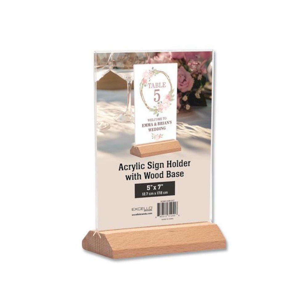 Acrylic Sign Holder with Wood Base, 5 x 7 Insert. Picture 1