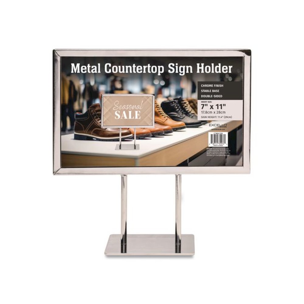 Metal Countertop Sign Holder, 7 x 11 Insert, Silver. Picture 4