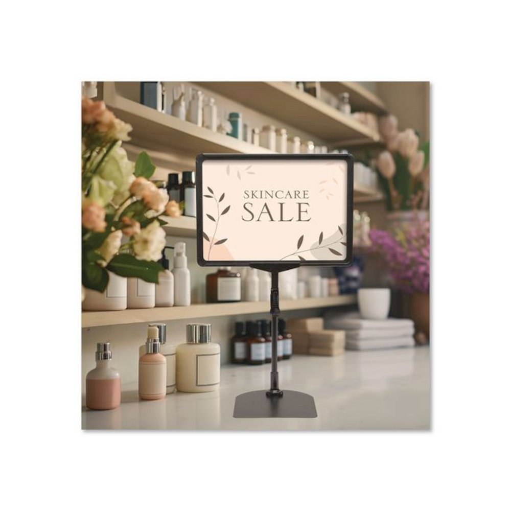 Adjustable Tabletop Pedestal Sign, 8.5 x 11 Insert, Black. Picture 5