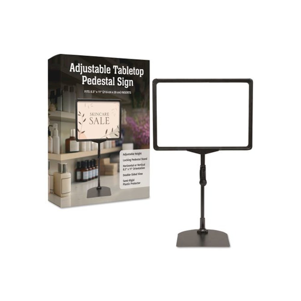 Adjustable Tabletop Pedestal Sign, 8.5 x 11 Insert, Black. Picture 1