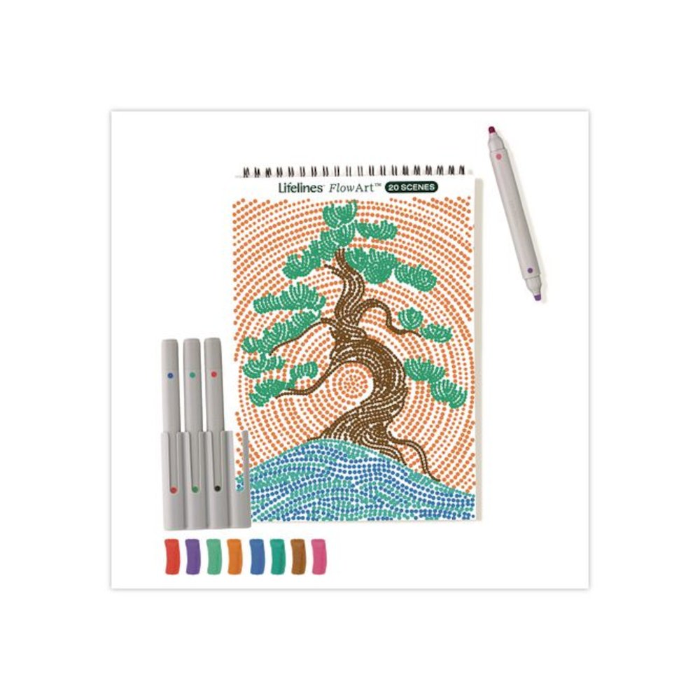 FlowArt Dot-By-Letter Coloring Book, Landscapes, with 4 Double-Sided Markers, All Ages, 20 Pages. Picture 1