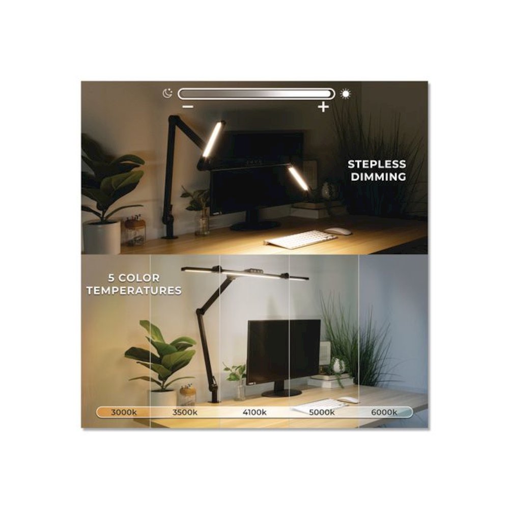 LED Desk Lamp, Articulating Neck, 20.2" High, Matte Black. Picture 4