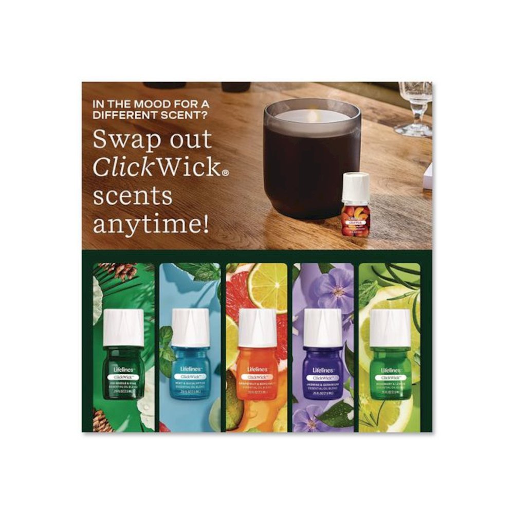 ClickWick Sunkissed Escape Essential Oil Set, Coconut Hibiscus/Desert Winds/Peach Velvet/Vanilla Tangerine, 0.25 oz Bottle. Picture 5