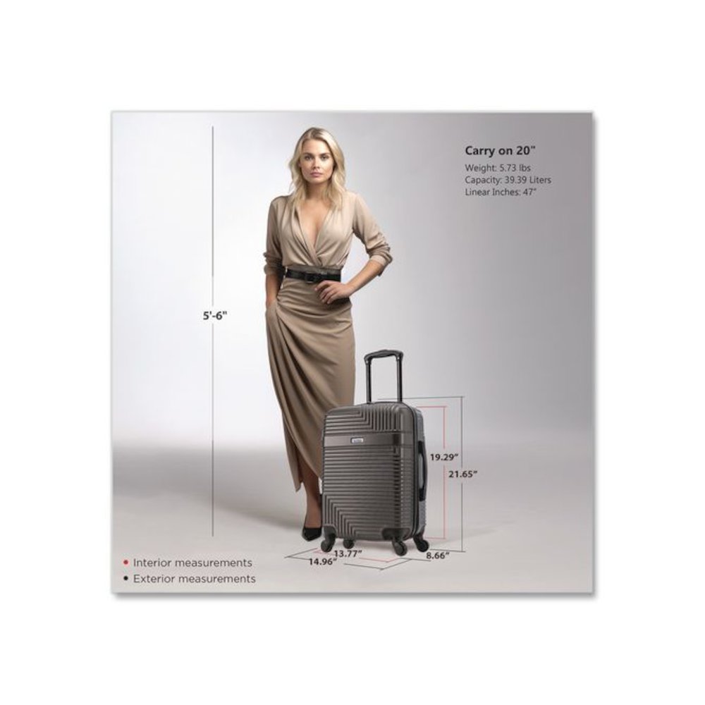 Resilience 20" Hardside Carry-On Suitcase, 14.96 x 8.66 x 21.65, Charcoal. Picture 2