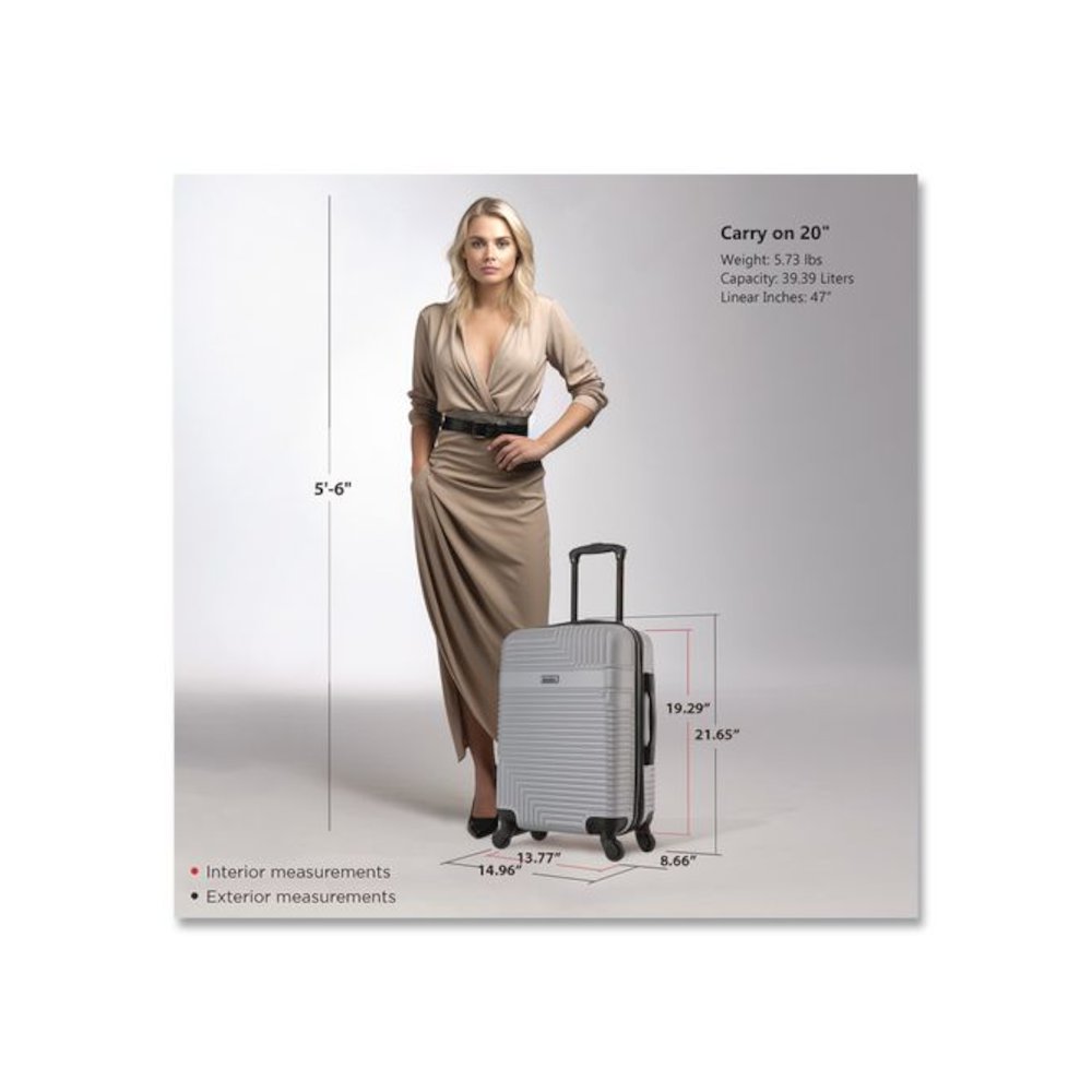 Resilience 20" Hardside Carry-On Suitcase, 14.96 x 8.66 x 21.65, Silver. Picture 2