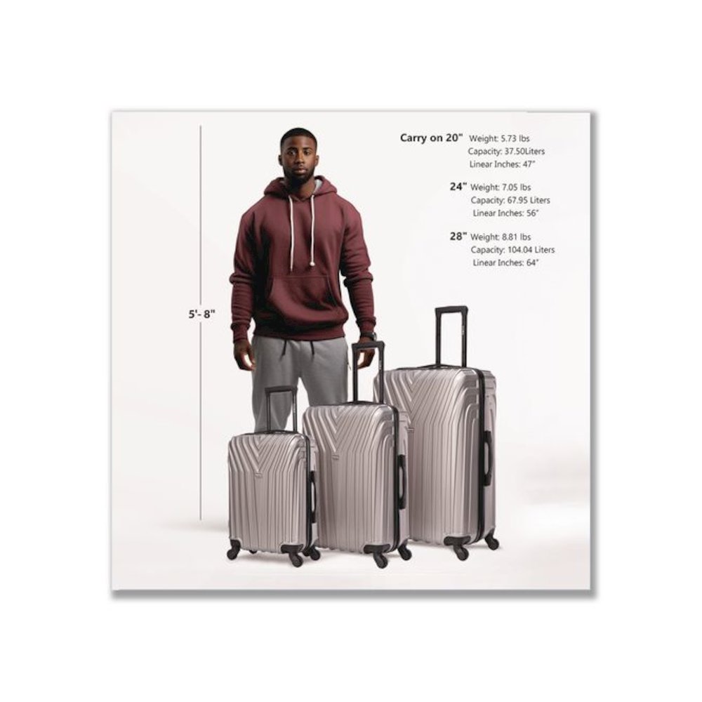 Vasty Three-Piece Hardside Spinner Luggage Set, Gray. Picture 2