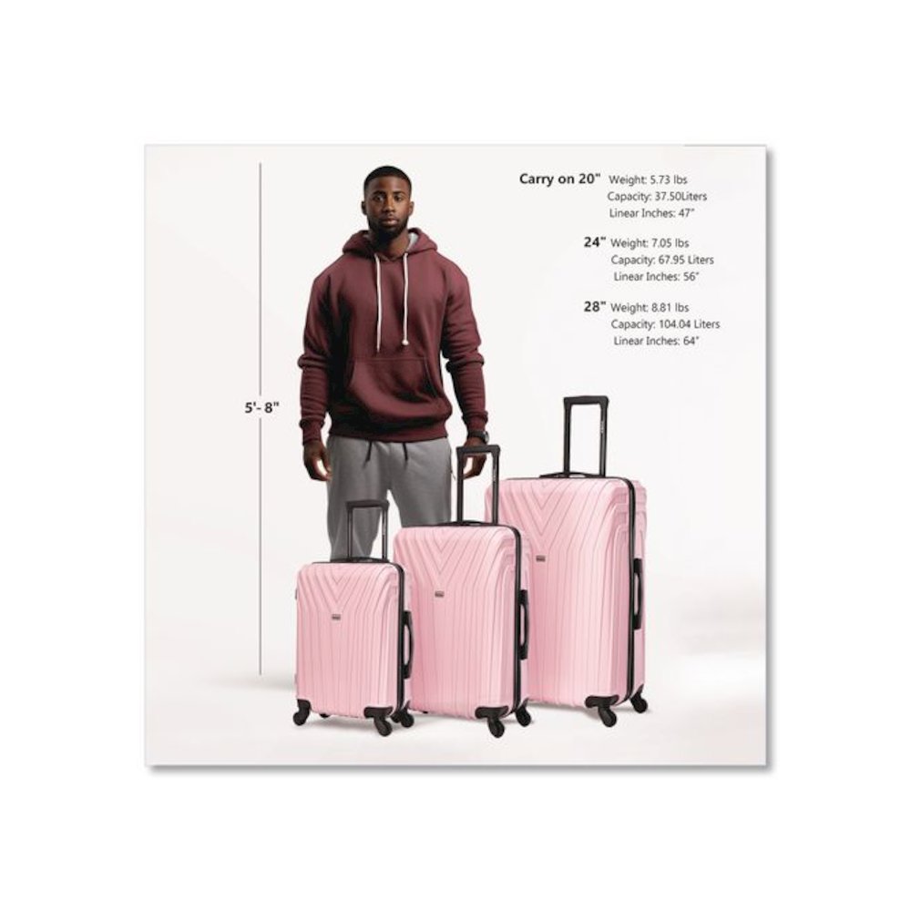 Vasty Three-Piece Hardside Spinner Luggage Set, Pink. Picture 2