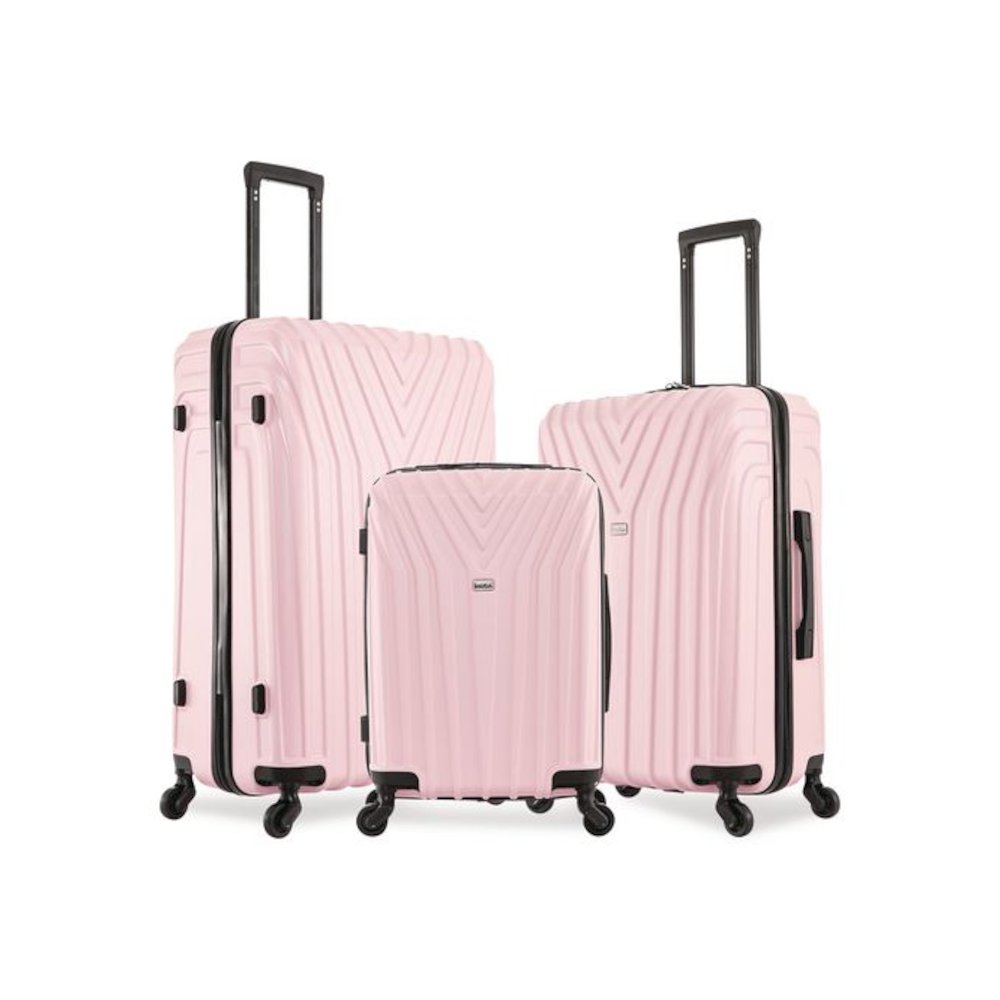 Vasty Three-Piece Hardside Spinner Luggage Set, Pink. Picture 3