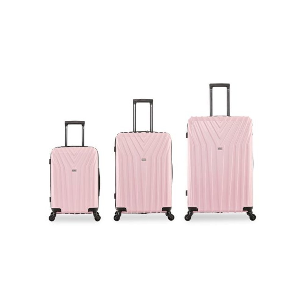 Vasty Three-Piece Hardside Spinner Luggage Set, Pink. Picture 4