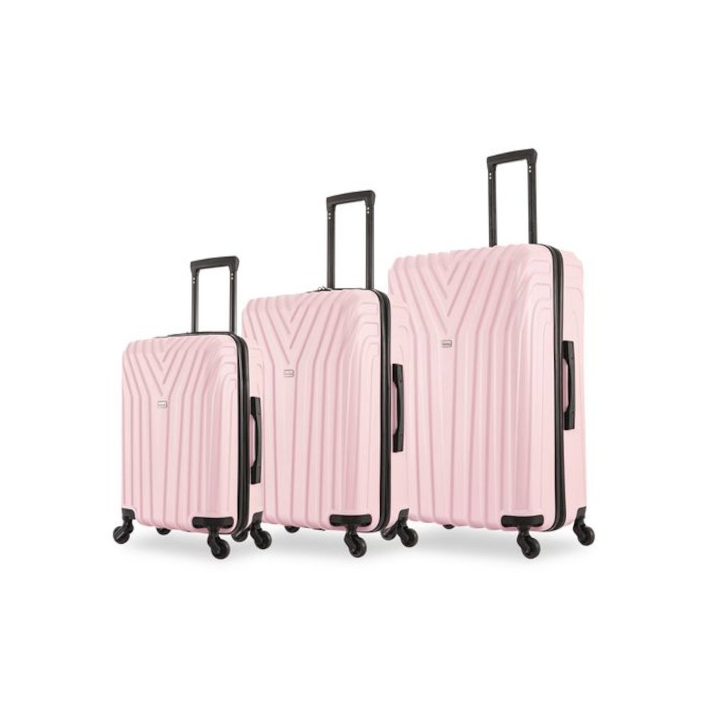 Vasty Three-Piece Hardside Spinner Luggage Set, Pink. Picture 1