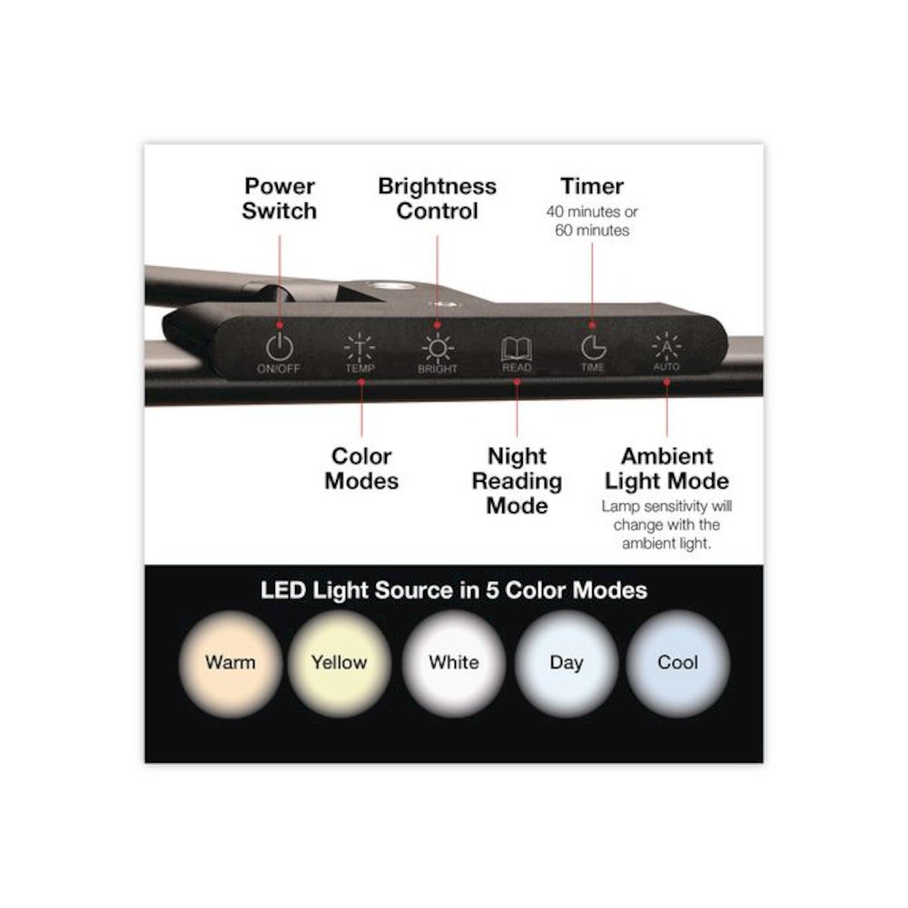 Wellness Series LED Desk Lamp, Articulating Neck, 17.5" High, Black. Picture 2