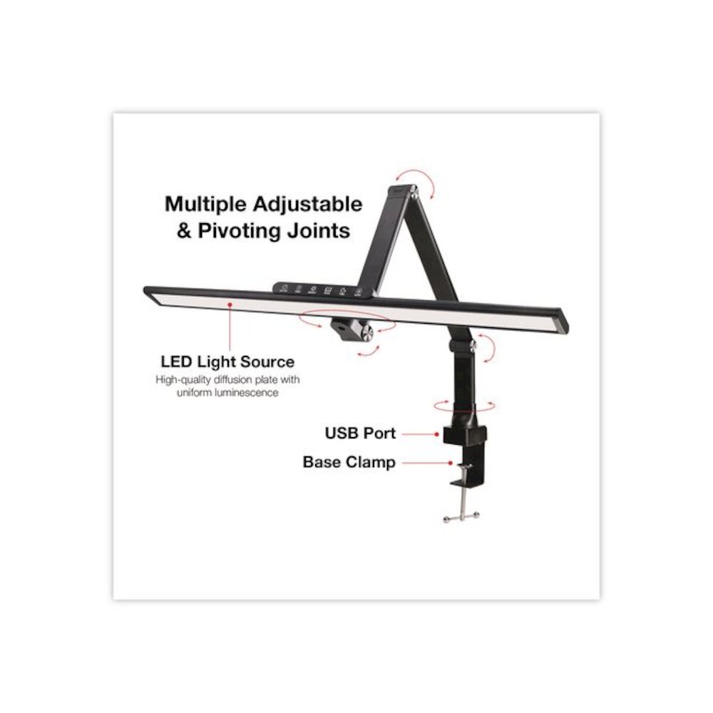 Wellness Series LED Desk Lamp, Articulating Neck, 17.5" High, Black. Picture 3