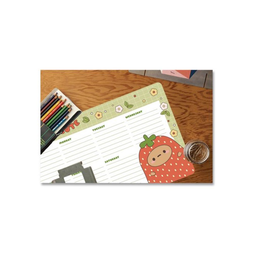 Strawberry Dumpling Notepad Calendar, 10 x 6, (52) White Sheets with Strawberry Dumpling Graphic, Undated. Picture 4