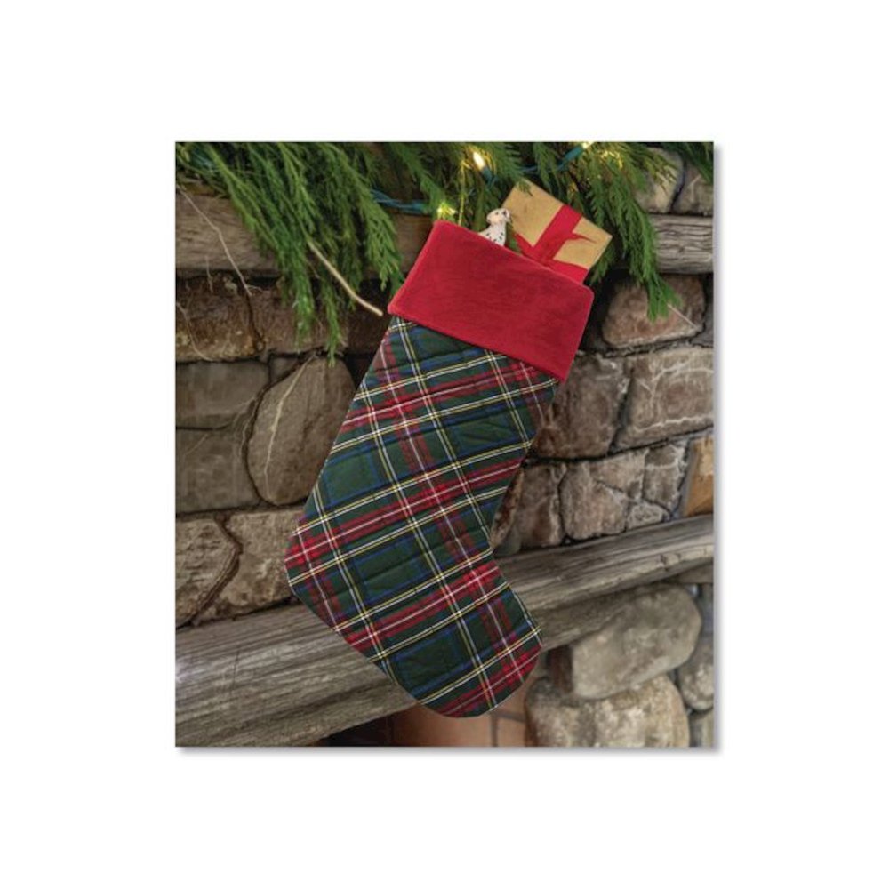 Tartan Velvet Stocking, 8.5 x 22, Green Plaid. Picture 2