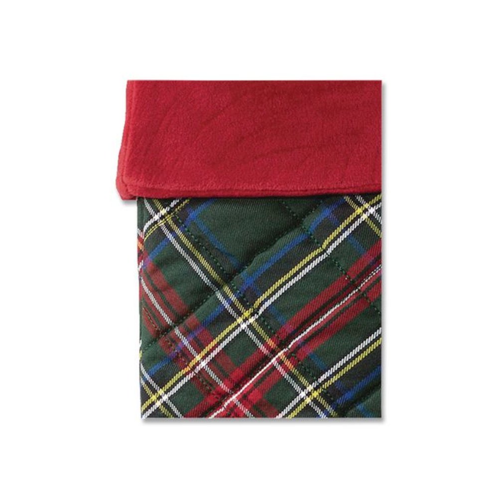 Tartan Velvet Stocking, 8.5 x 22, Green Plaid. Picture 3