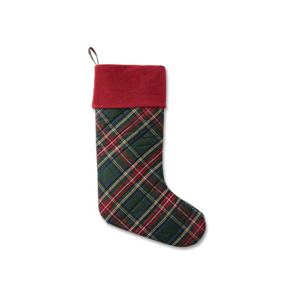 Tartan Velvet Stocking, 8.5 x 22, Green Plaid. Picture 1