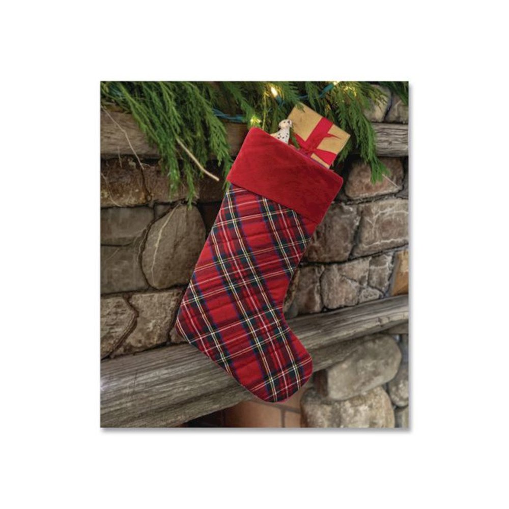 Tartan Velvet Stocking, 8.5 x 22, Red Plaid. Picture 2