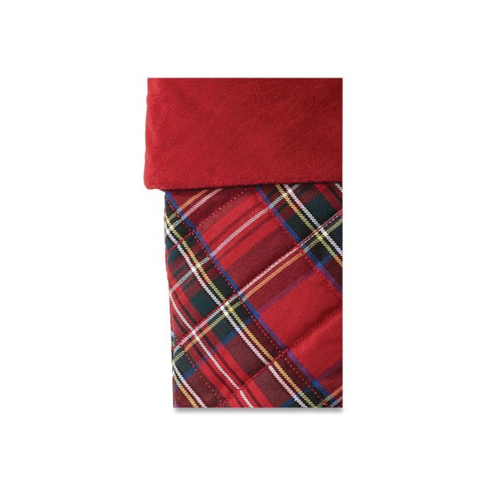 Tartan Velvet Stocking, 8.5 x 22, Red Plaid. Picture 3