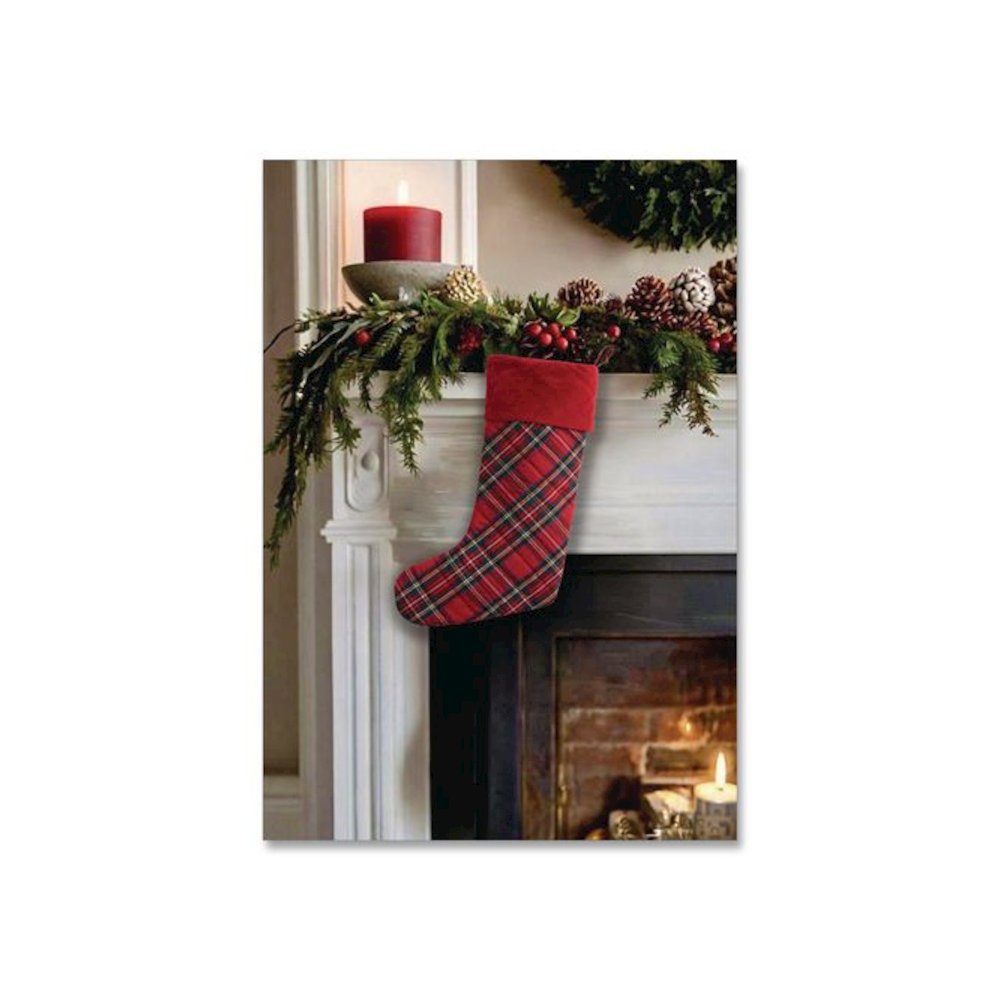 Tartan Velvet Stocking, 8.5 x 22, Red Plaid. Picture 4