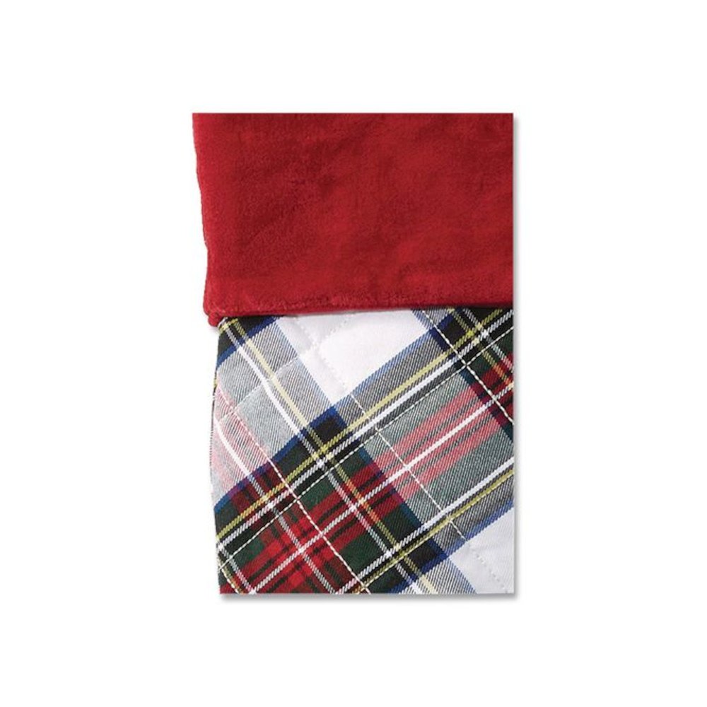 Tartan Velvet Stocking, 8.5 x 22, Cream Plaid. Picture 2